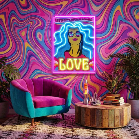 Hippie Girl Pop Art Led Neon Sign Light