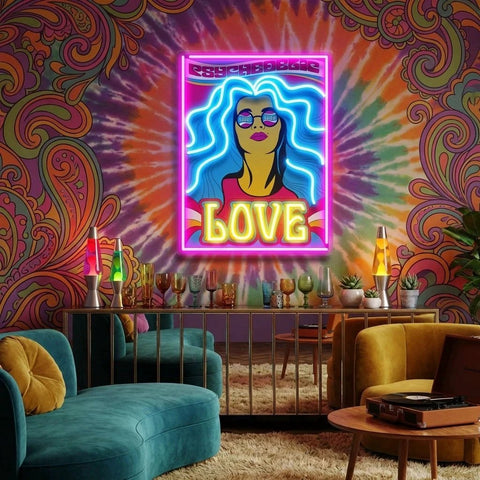 Hippie Girl Pop Art Led Neon Sign Light