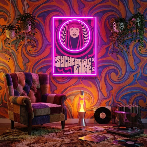 Hippie Woman Psychedelic Pop Art Led Neon Sign Light