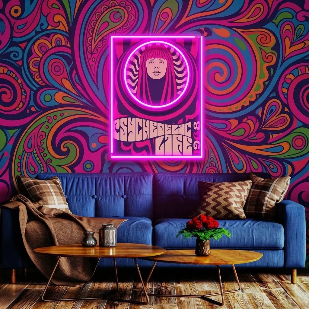 Hippie Woman Psychedelic Pop Art Led Neon Sign Light