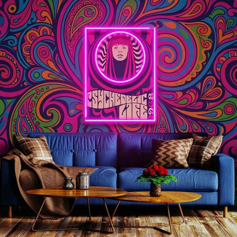 Hippie Woman Psychedelic Pop Art Led Neon Sign Light
