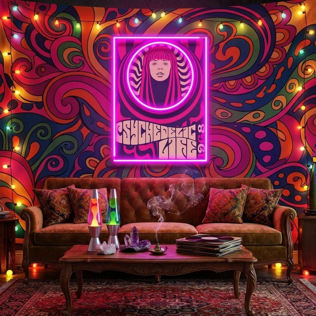 Hippie Woman Psychedelic Pop Art Led Neon Sign Light