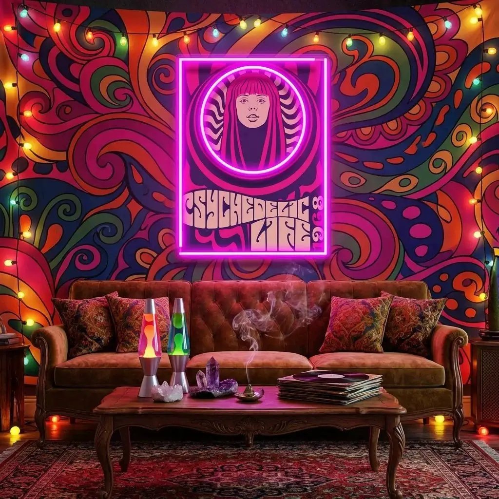 Hippie Woman Psychedelic Pop Art Led Neon Sign Light