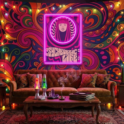 Hippie Woman Psychedelic Pop Art Led Neon Sign Light