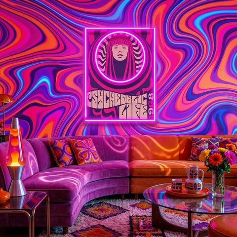 Hippie Woman Psychedelic Pop Art Led Neon Sign Light