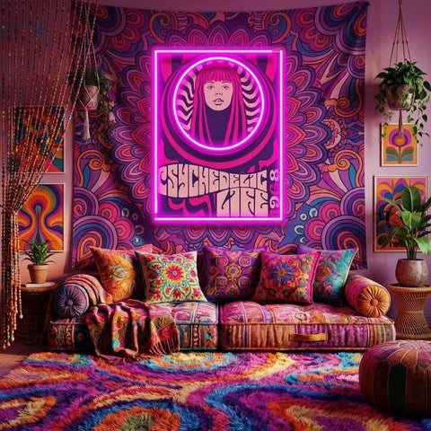 Hippie Woman Psychedelic Pop Art Led Neon Sign Light