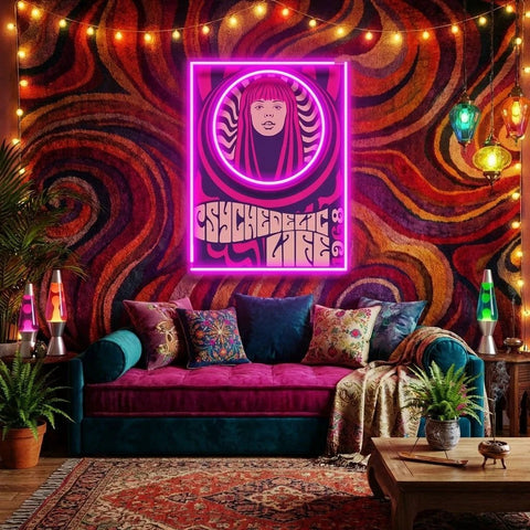 Hippie Woman Psychedelic Pop Art Led Neon Sign Light