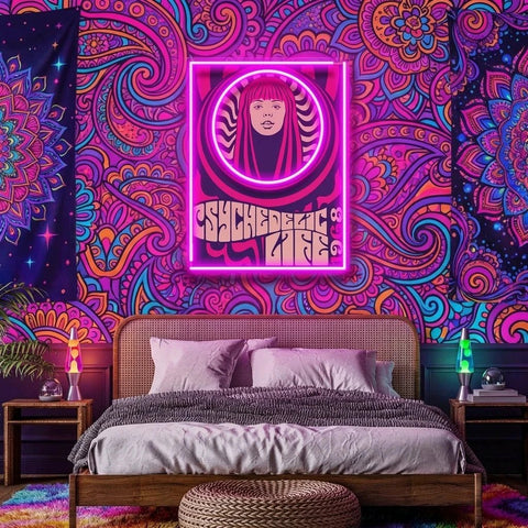 Hippie Woman Psychedelic Pop Art Led Neon Sign Light
