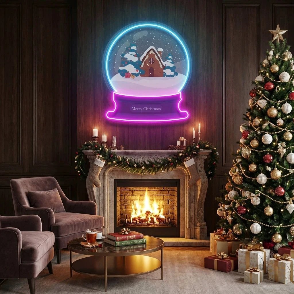 House Scene Globe Art Work Led Neon Sign Light