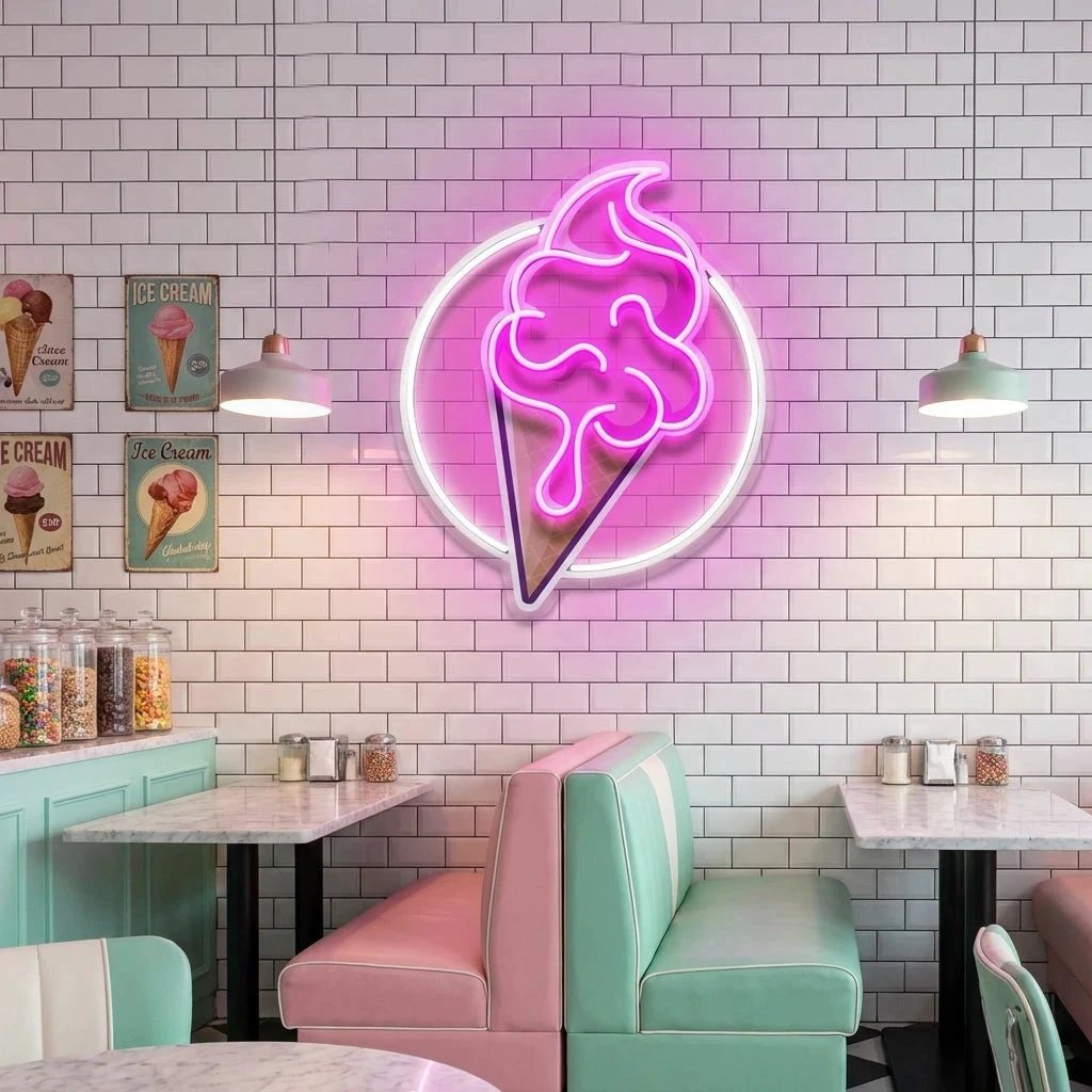 Ice Cream Cartoon Cute Artwork Led Neon Sign Light