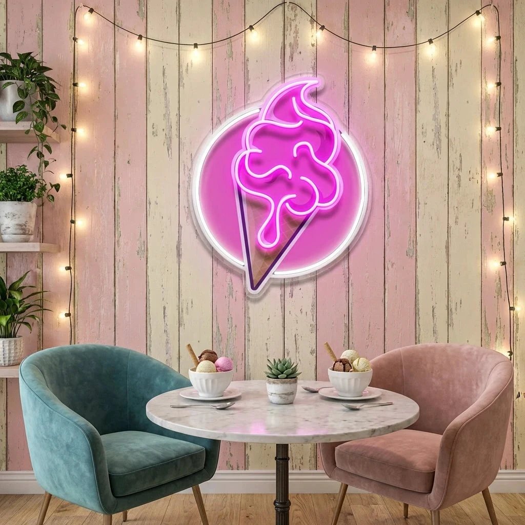 Ice Cream Cartoon Cute Artwork Led Neon Sign Light