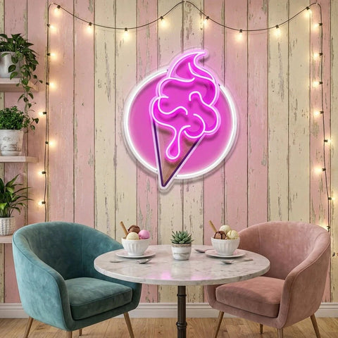 Ice Cream Cartoon Cute Artwork Led Neon Sign Light