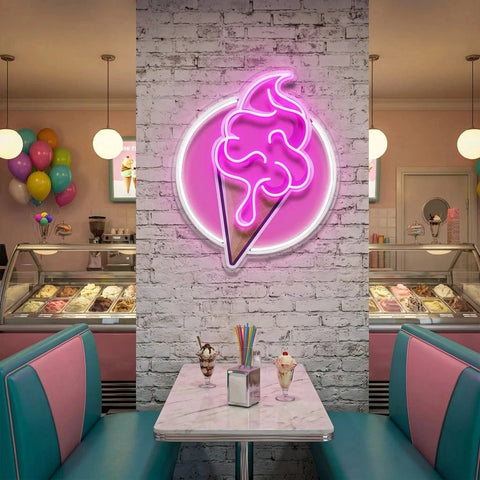 Ice Cream Cartoon Cute Artwork Led Neon Sign Light