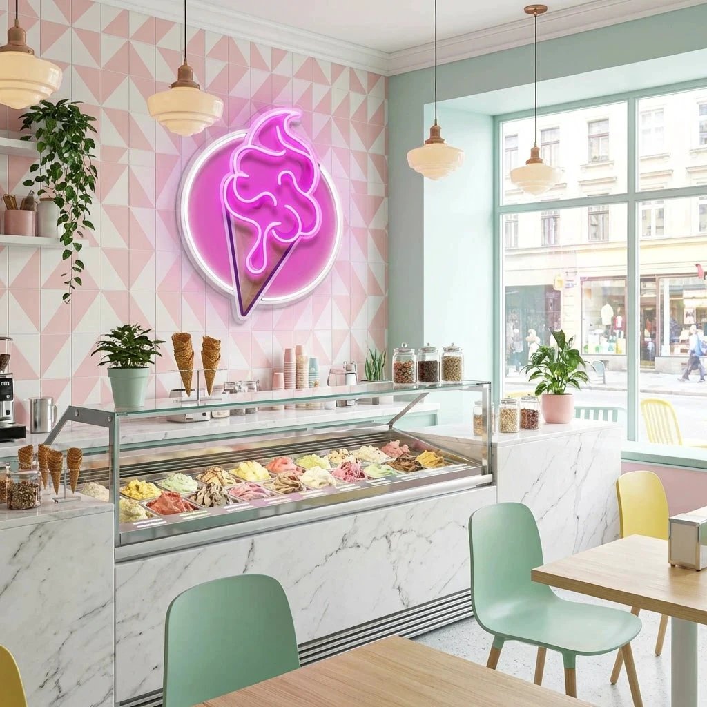 Ice Cream Cartoon Cute Artwork Led Neon Sign Light