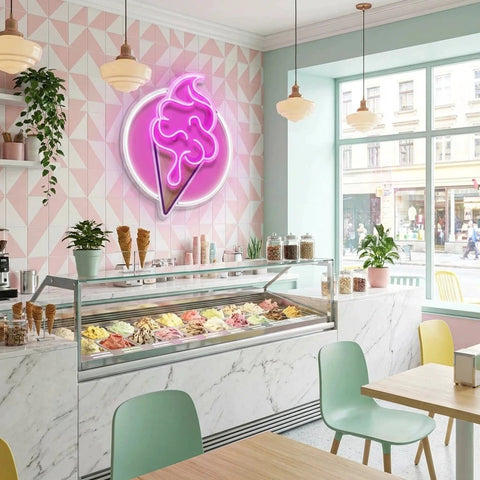 Ice Cream Cartoon Cute Artwork Led Neon Sign Light