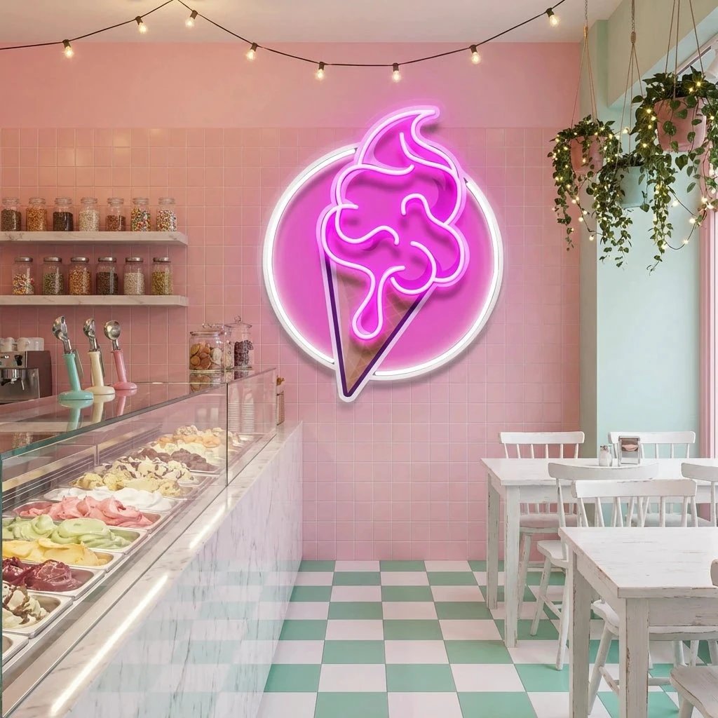 Ice Cream Cartoon Cute Artwork Led Neon Sign Light