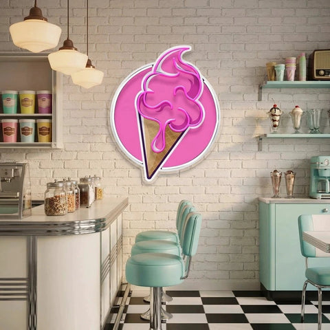 Ice Cream Cartoon Cute Artwork Led Neon Sign Light