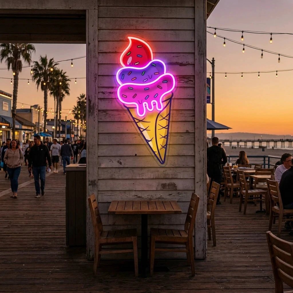 Ice Cream Cone Cartoon Artwork Led Neon Sign Light