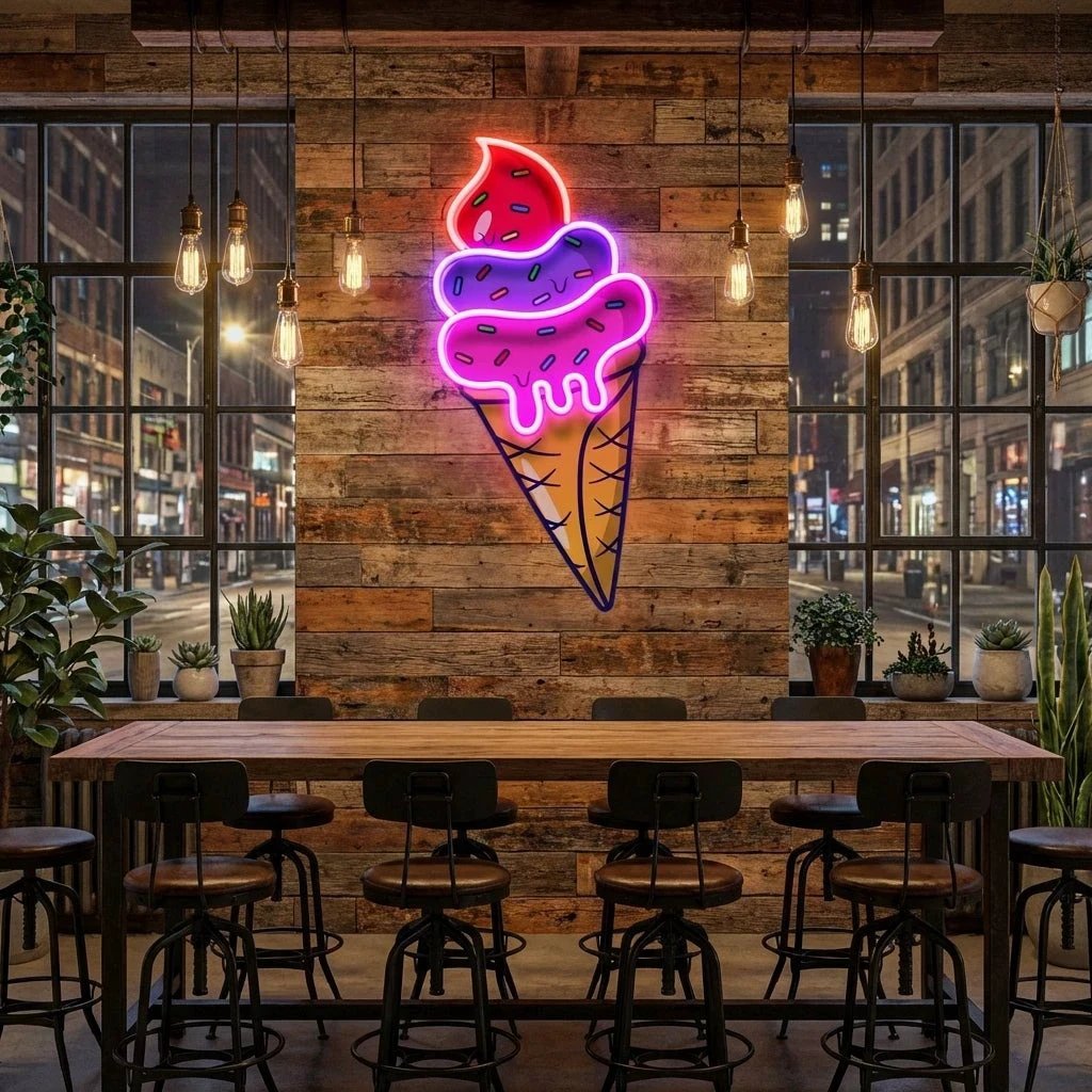 Ice Cream Cone Cartoon Artwork Led Neon Sign Light