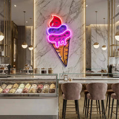 Ice Cream Cone Cartoon Artwork Led Neon Sign Light