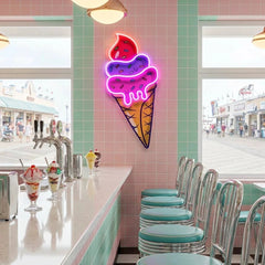 Ice Cream Cone Cartoon Artwork Led Neon Sign Light