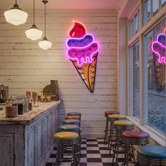 Ice Cream Cone Cartoon Artwork Led Neon Sign Light