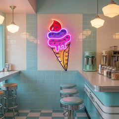 Ice Cream Cone Cartoon Artwork Led Neon Sign Light