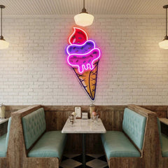 Ice Cream Cone Cartoon Artwork Led Neon Sign Light