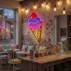 Ice Cream Cone Cartoon Artwork Led Neon Sign Light
