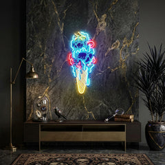 Ice Scream Cone Skull Melting LED Neon Sign Light Pop Art