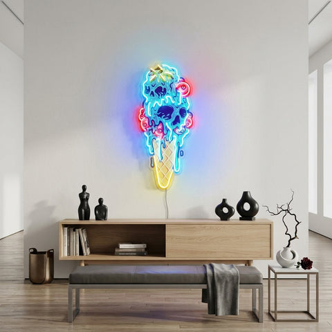 Ice Scream Cone Skull Melting LED Neon Sign Light Pop Art