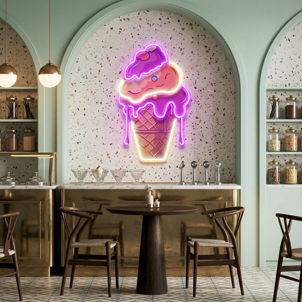 Icecream Cones Cartoon Artwork Led Neon Sign Light