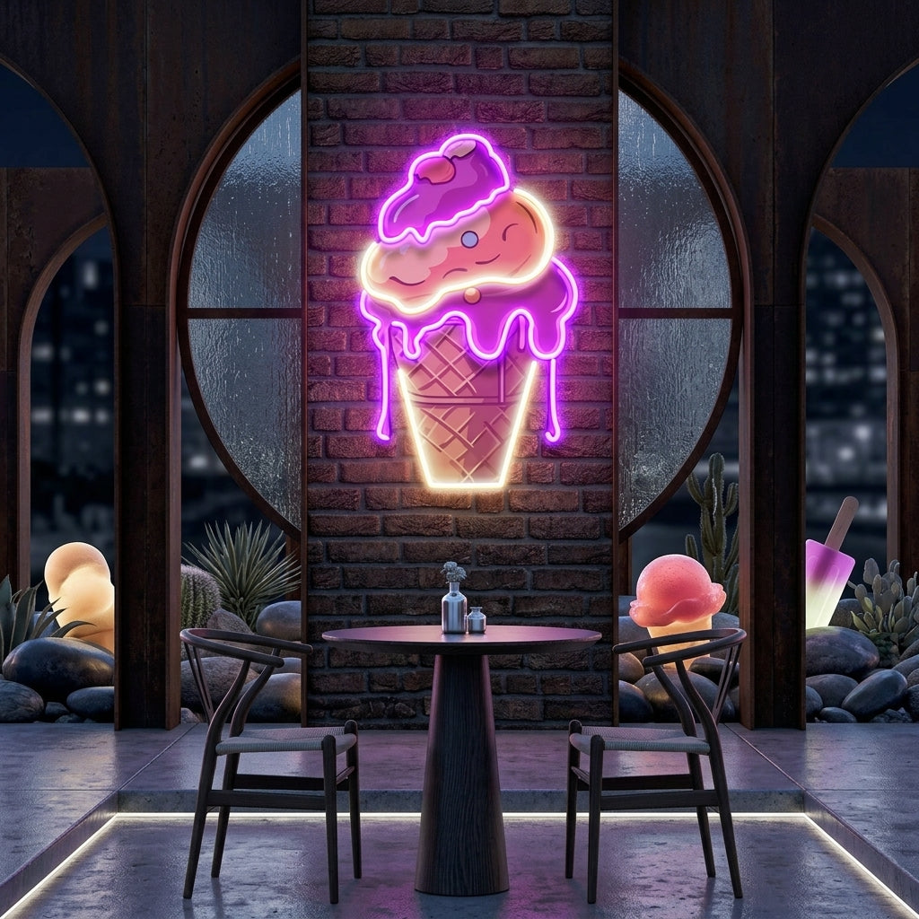 Icecream Cones Cartoon Artwork Led Neon Sign Light