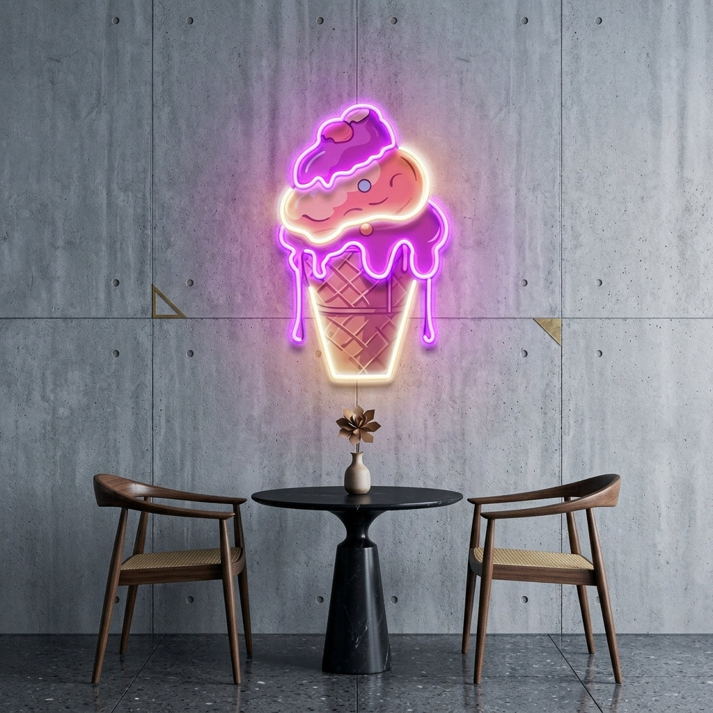 Icecream Cones Cartoon Artwork Led Neon Sign Light