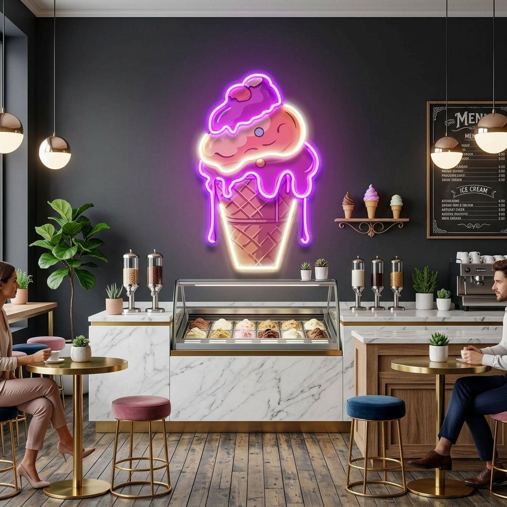 Icecream Cones Cartoon Artwork Led Neon Sign Light
