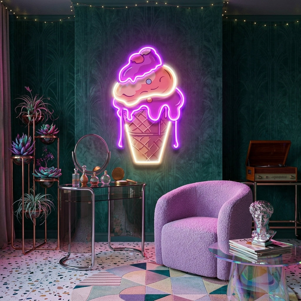 Icecream Cones Cartoon Artwork Led Neon Sign Light