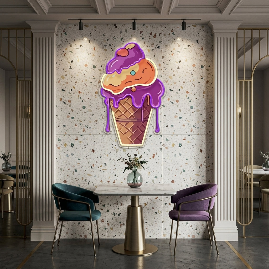 Icecream Cones Cartoon Artwork Led Neon Sign Light