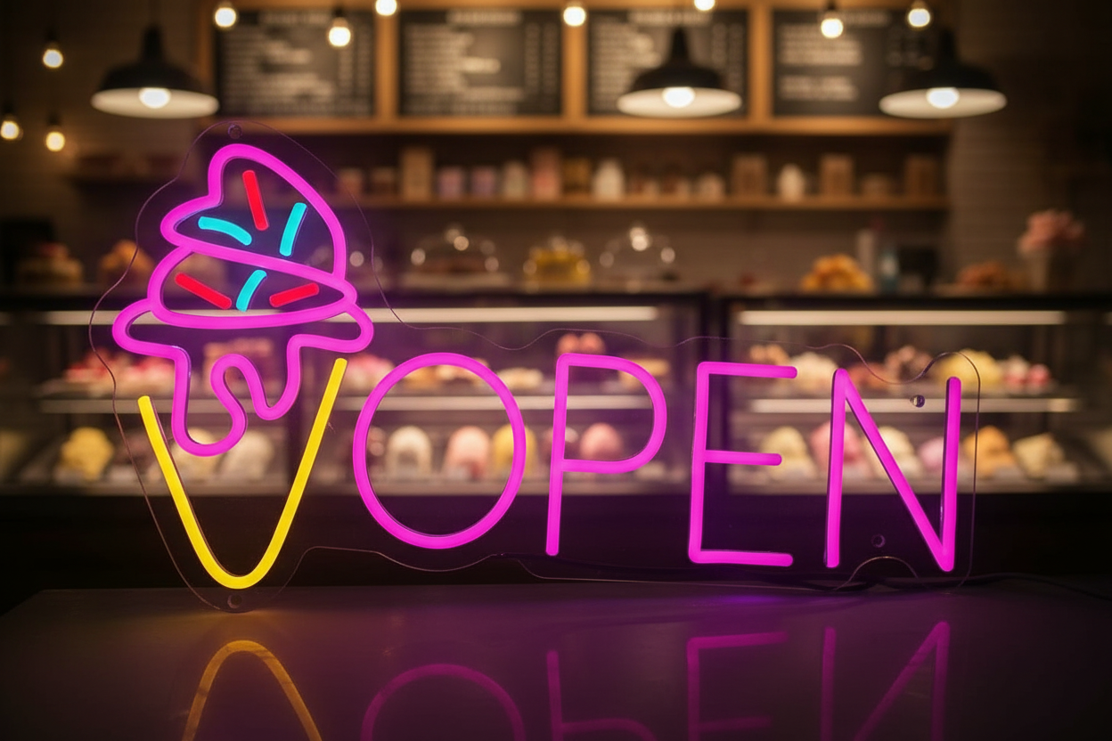 Neon Open Ice Cream Open Sign Custom Neon Sign
