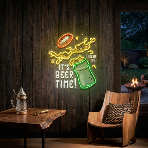 It's Beer Time! Retro Style LED Neon Sign Light Pop Art