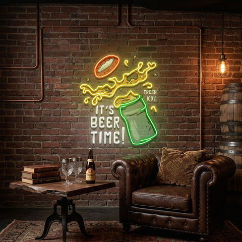It's Beer Time! Retro Style LED Neon Sign Light Pop Art