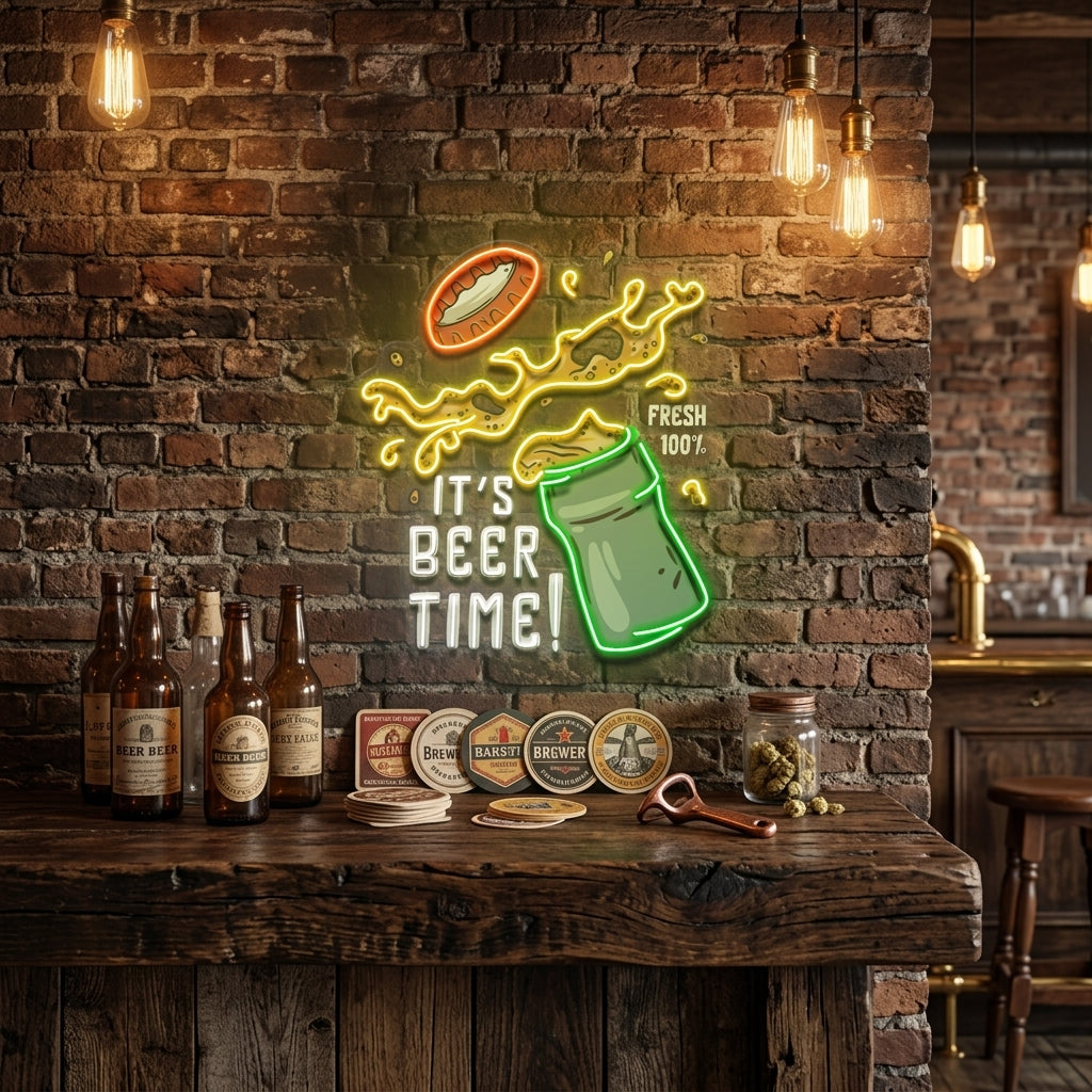 It's Beer Time! Retro Style LED Neon Sign Light Pop Art