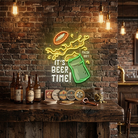 It's Beer Time! Retro Style LED Neon Sign Light Pop Art