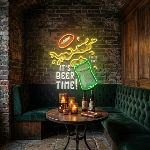 It's Beer Time! Retro Style LED Neon Sign Light Pop Art
