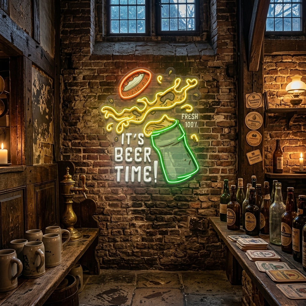 It's Beer Time! Retro Style LED Neon Sign Light Pop Art
