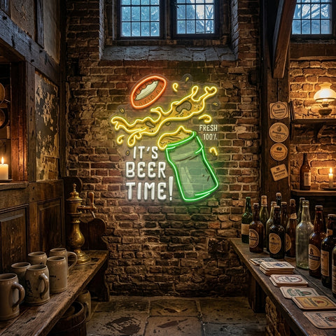 It's Beer Time! Retro Style LED Neon Sign Light Pop Art