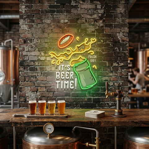 It's Beer Time! Retro Style LED Neon Sign Light Pop Art