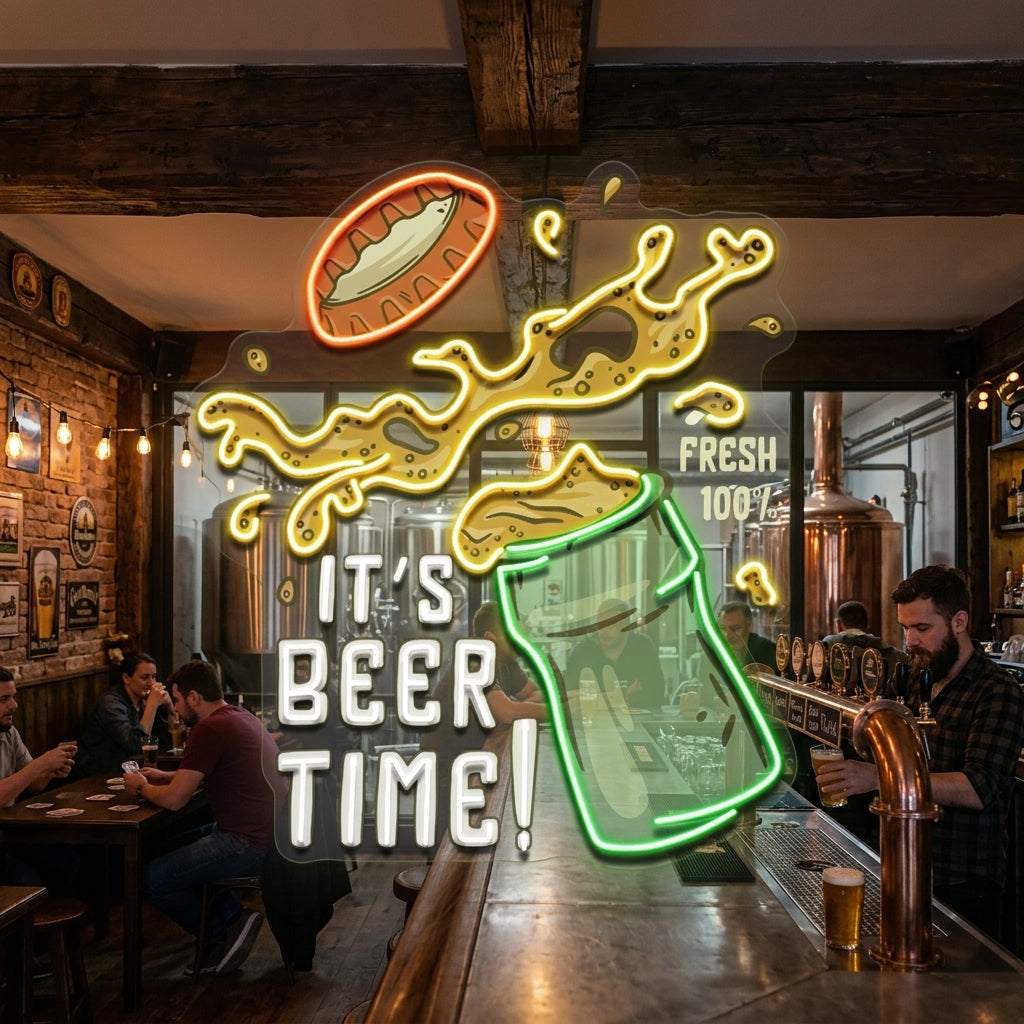 It's Beer Time! Retro Style LED Neon Sign Light Pop Art