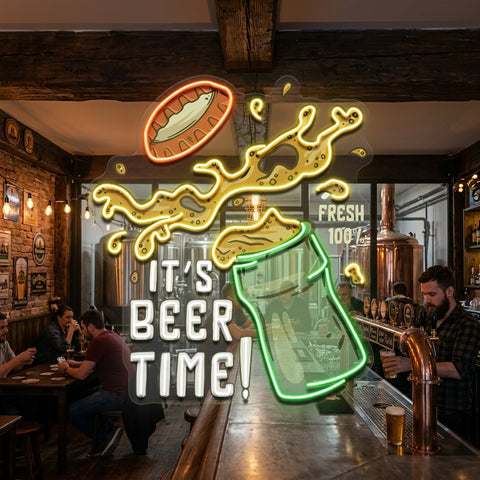 It's Beer Time! Retro Style LED Neon Sign Light Pop Art