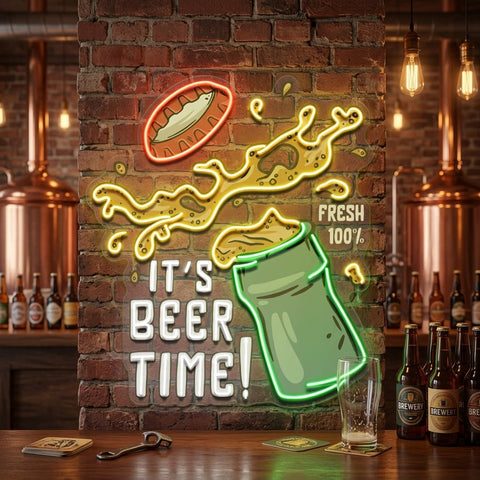 It's Beer Time! Retro Style LED Neon Sign Light Pop Art