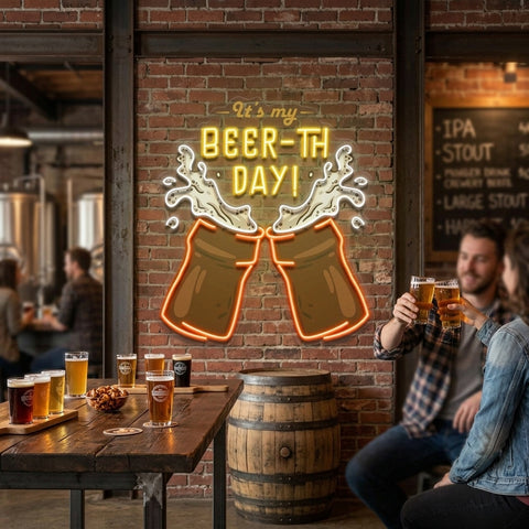 It's My Beer-th Day! Retro Style LED Neon Sign Light Pop Art